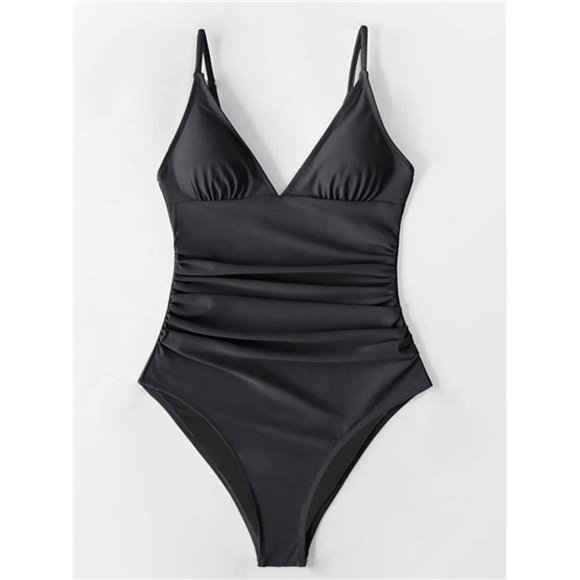 Women's One Piece Swimsuit Tummy Control V Neck Bathing Suits - Picture 5 of 6